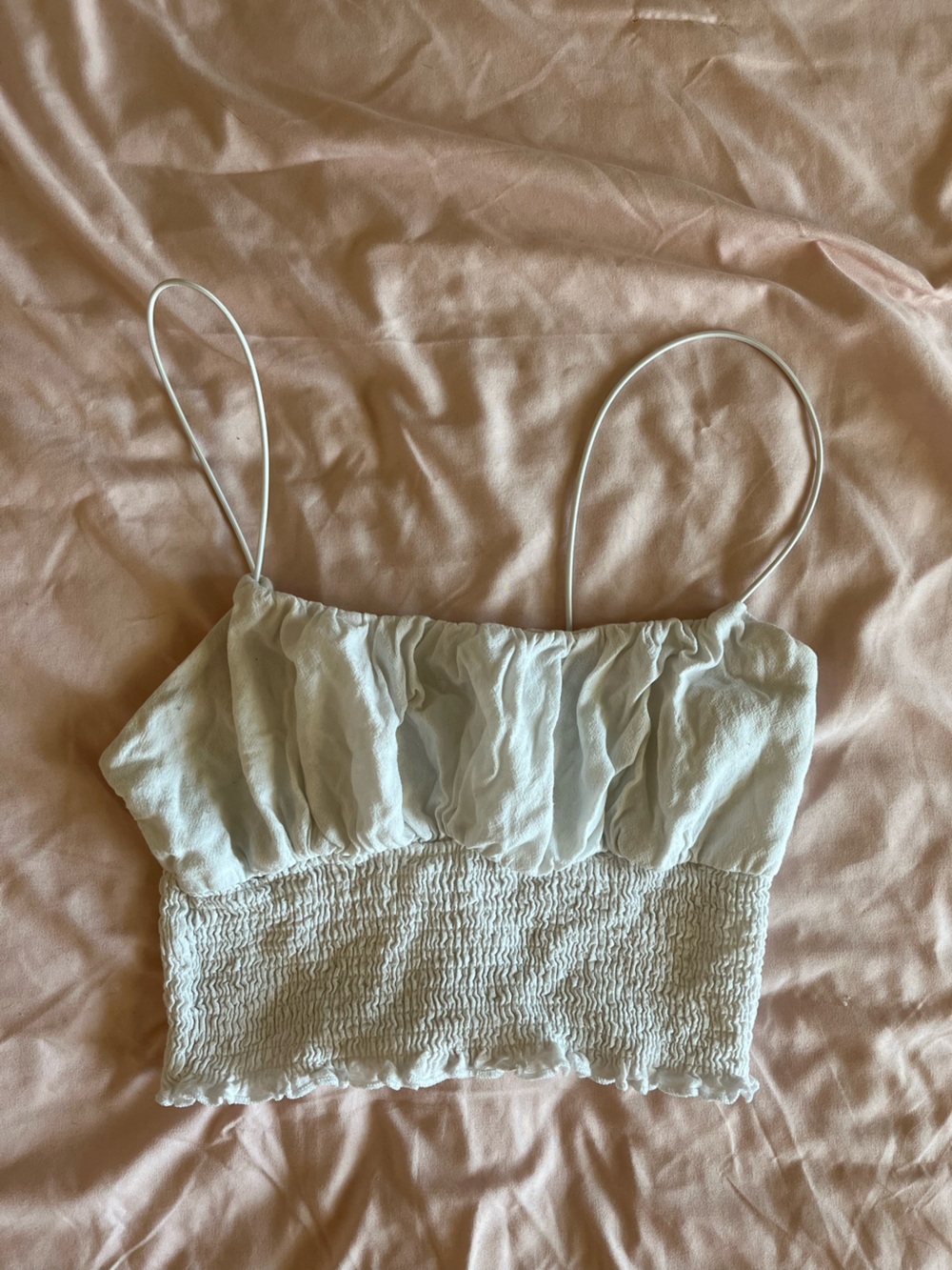 La Hearts White Smocked Crop Top